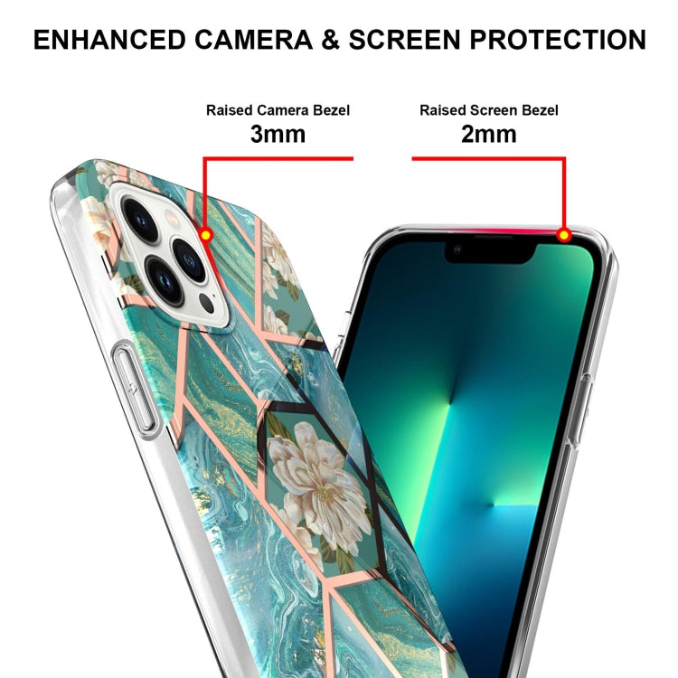 For iPhone 14 Pro Max Electroplating Splicing Marble Flower Pattern TPU Shockproof Case