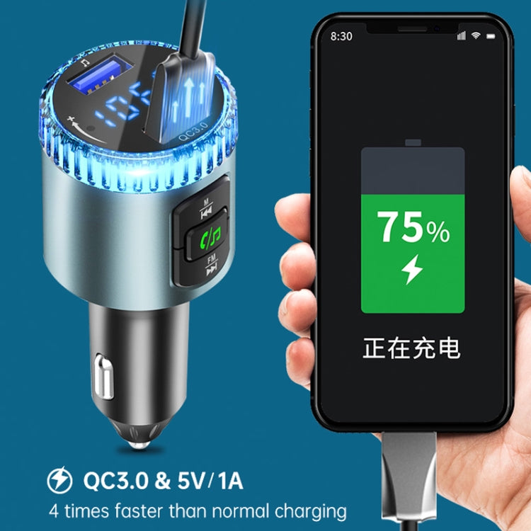 BC77 QC3.0 Fast Charging Car Bluetooth Hands-free MP3 Player FM Transmitter(Navy Blue)