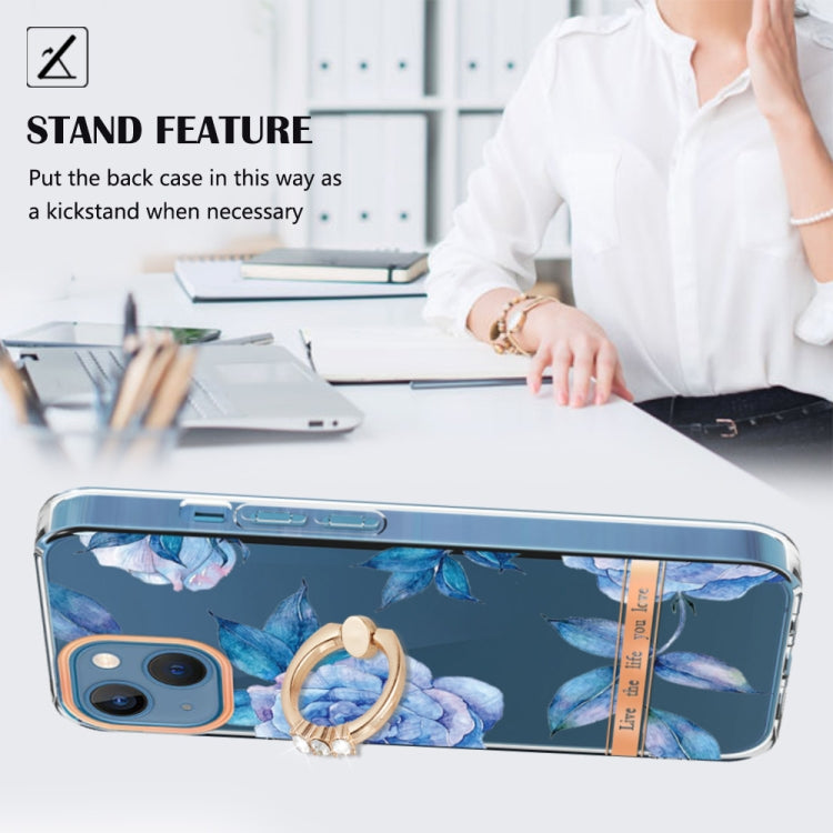 For iPhone 14 Ring IMD Flowers TPU Phone Case