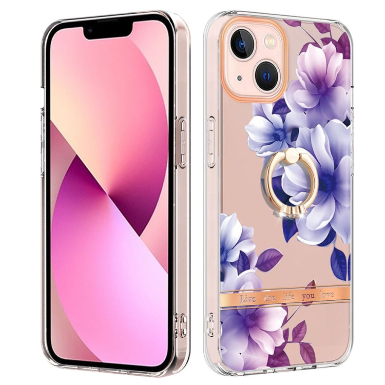 For iPhone 14 Ring IMD Flowers TPU Phone Case