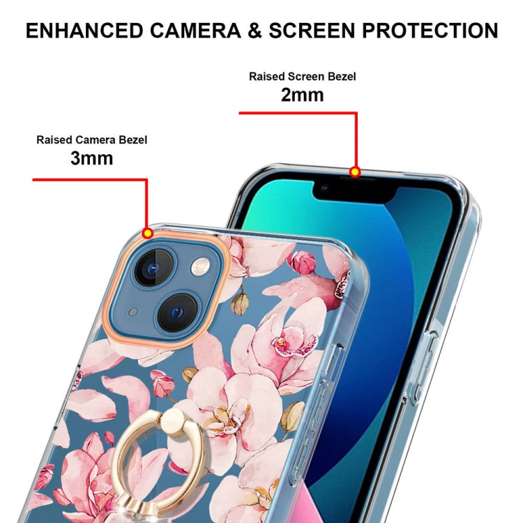 For iPhone 14 Ring IMD Flowers TPU Phone Case