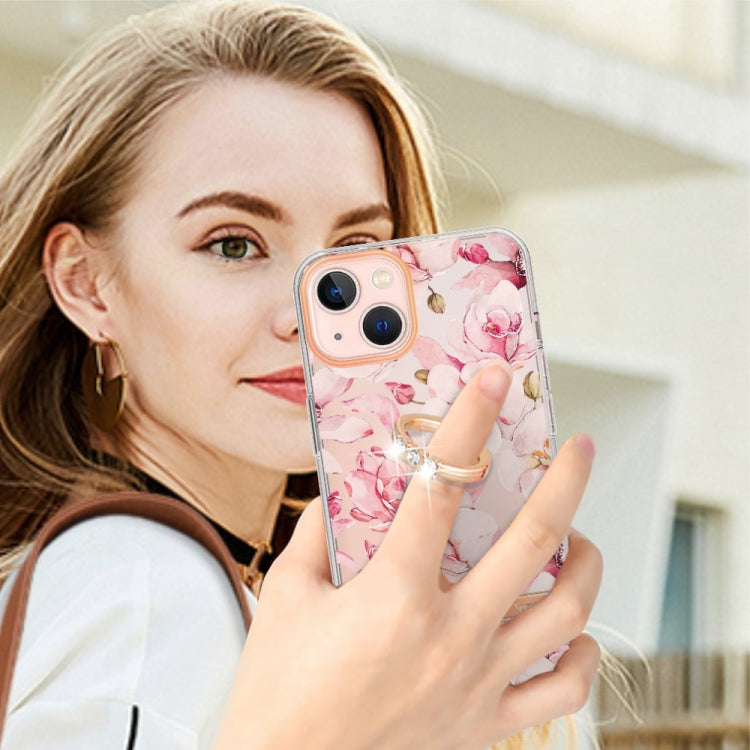 For iPhone 14 Ring IMD Flowers TPU Phone Case