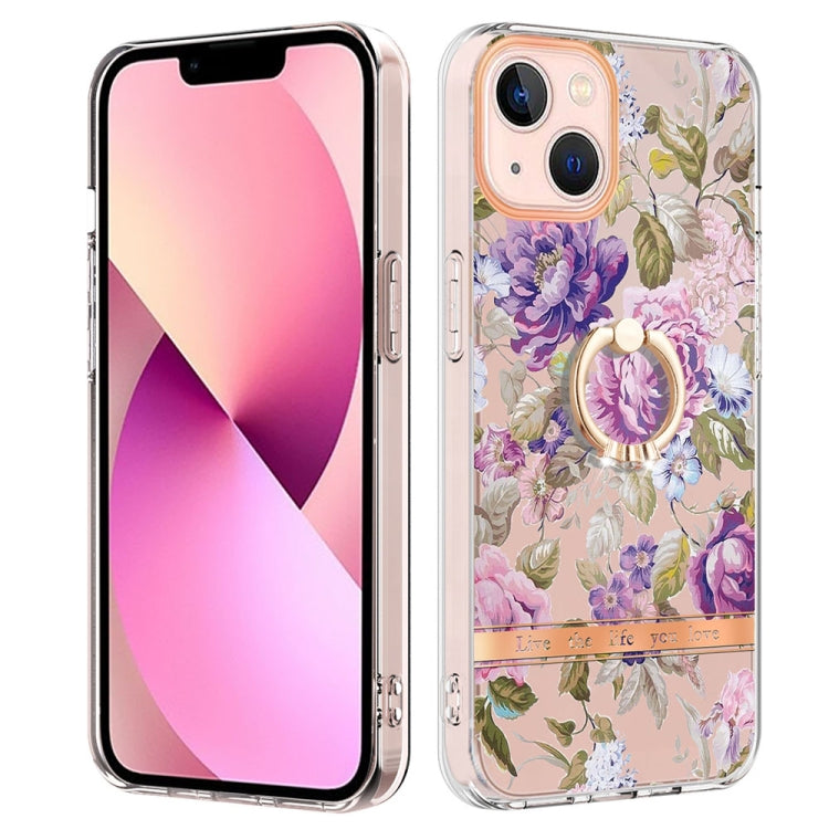 For iPhone 14 Ring IMD Flowers TPU Phone Case