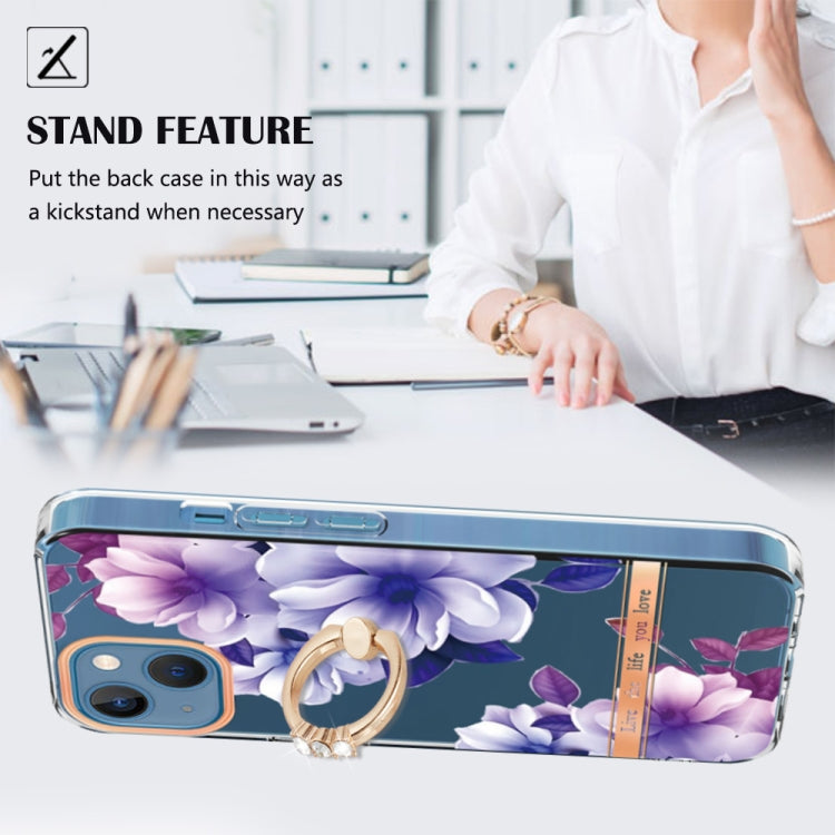 For iPhone 14 Plus Ring IMD Flowers TPU Phone Case