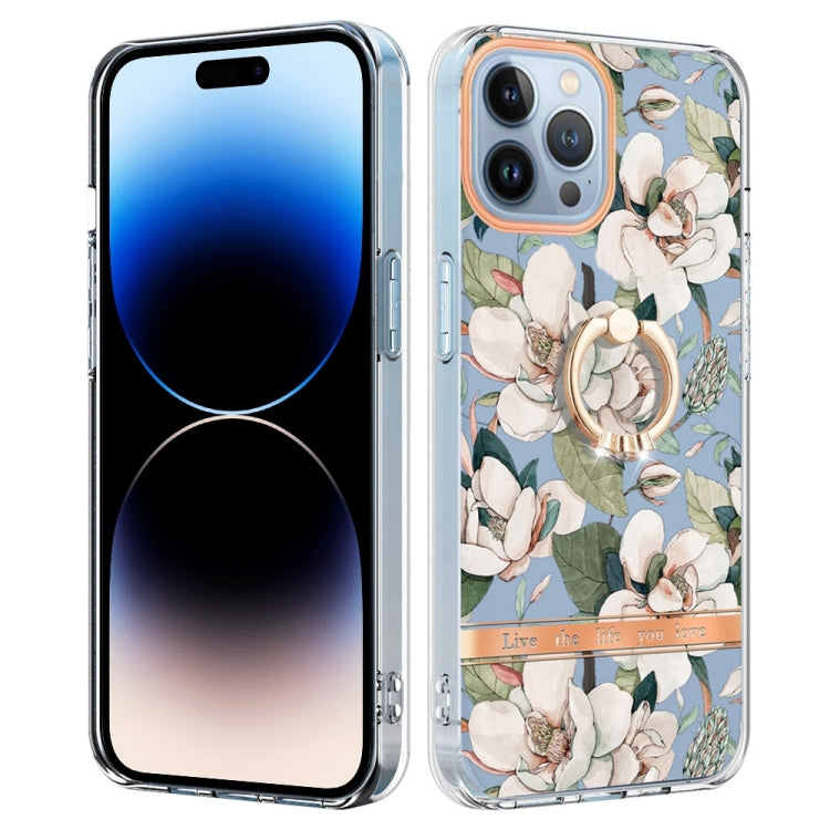 For iPhone 14 Pro Ring IMD Flowers TPU Phone Case