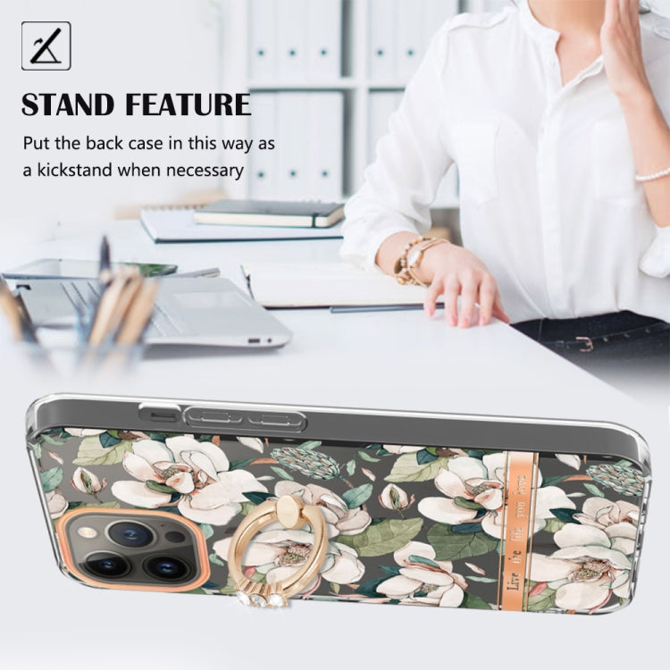 For iPhone 14 Pro Ring IMD Flowers TPU Phone Case