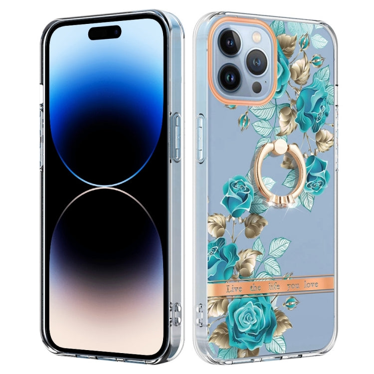For iPhone 14 Pro Ring IMD Flowers TPU Phone Case