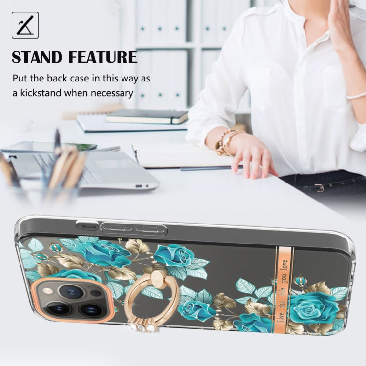 For iPhone 14 Pro Ring IMD Flowers TPU Phone Case