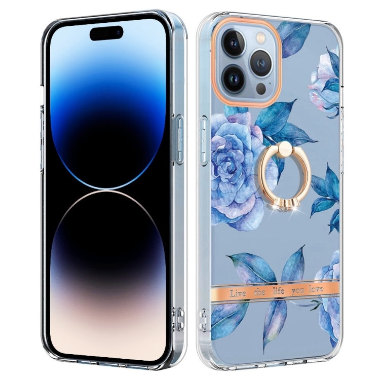 For iPhone 14 Pro Ring IMD Flowers TPU Phone Case