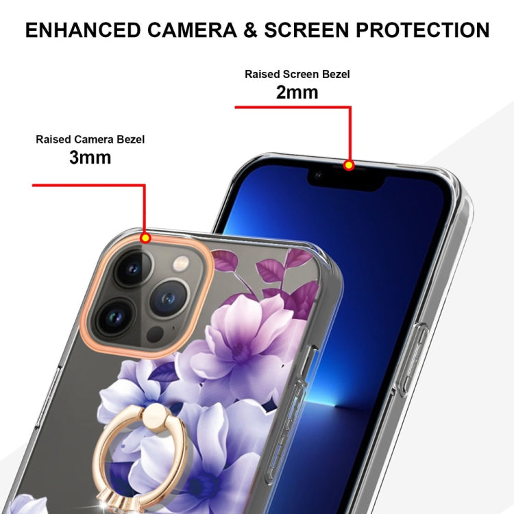 For iPhone 14 Pro Ring IMD Flowers TPU Phone Case