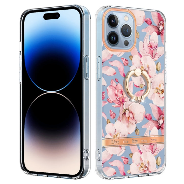 For iPhone 14 Pro Ring IMD Flowers TPU Phone Case