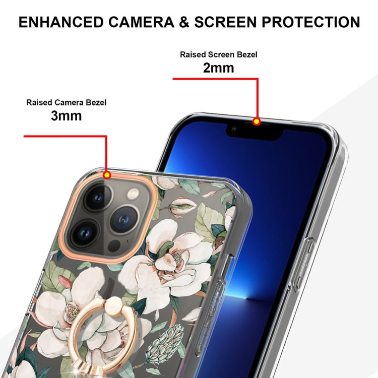 For iPhone 14 Pro Max Ring IMD Flowers TPU Phone Case