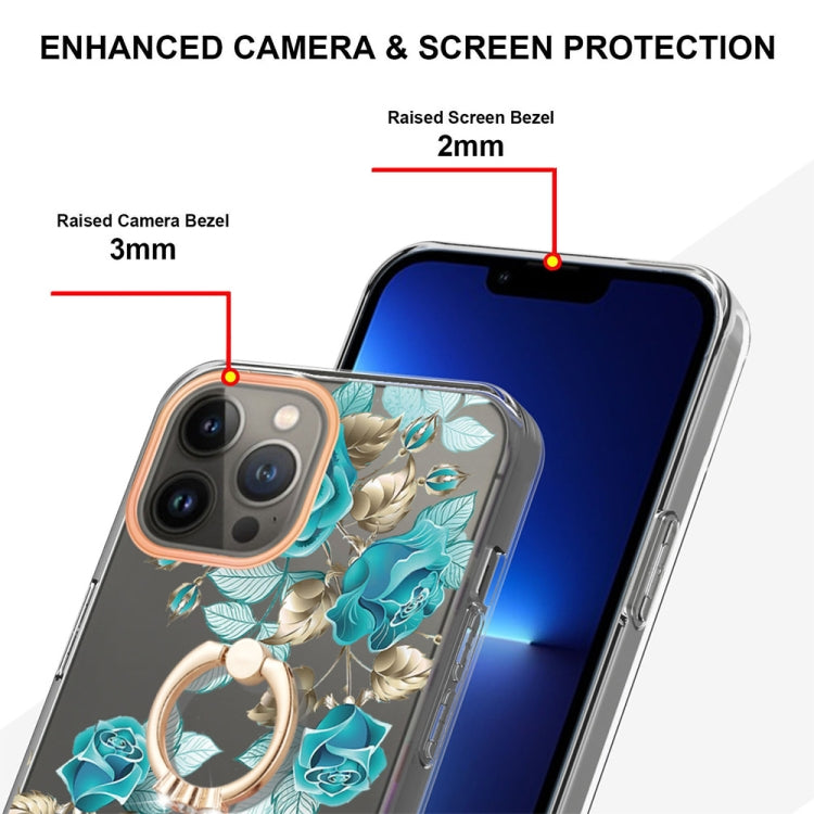 For iPhone 14 Pro Max Ring IMD Flowers TPU Phone Case