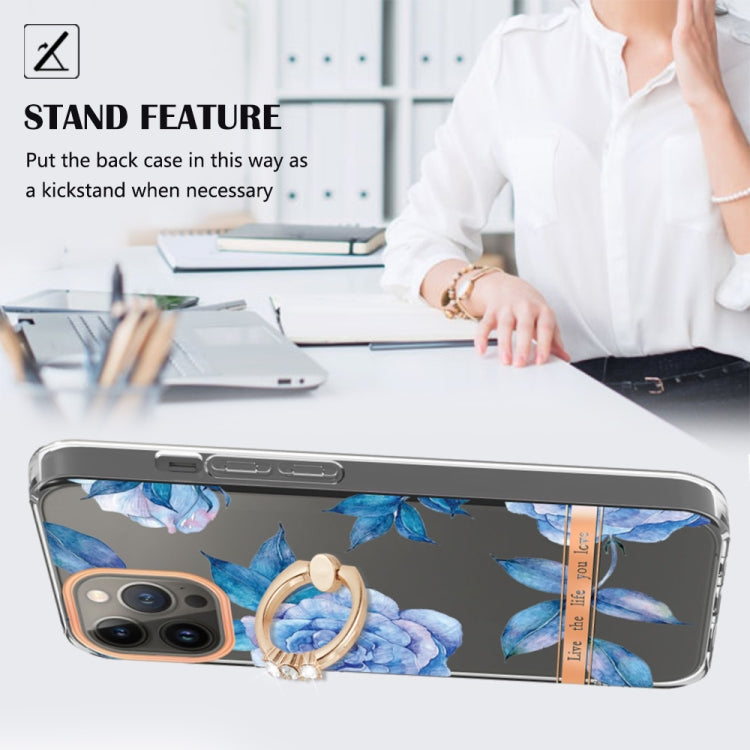 For iPhone 14 Pro Max Ring IMD Flowers TPU Phone Case