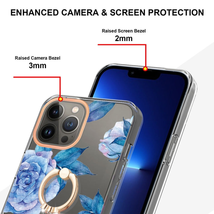 For iPhone 14 Pro Max Ring IMD Flowers TPU Phone Case