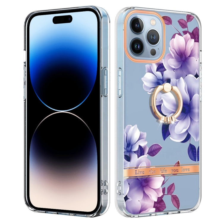 For iPhone 14 Pro Max Ring IMD Flowers TPU Phone Case