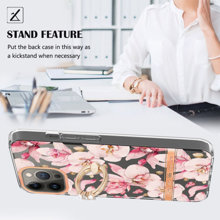 For iPhone 14 Pro Max Ring IMD Flowers TPU Phone Case