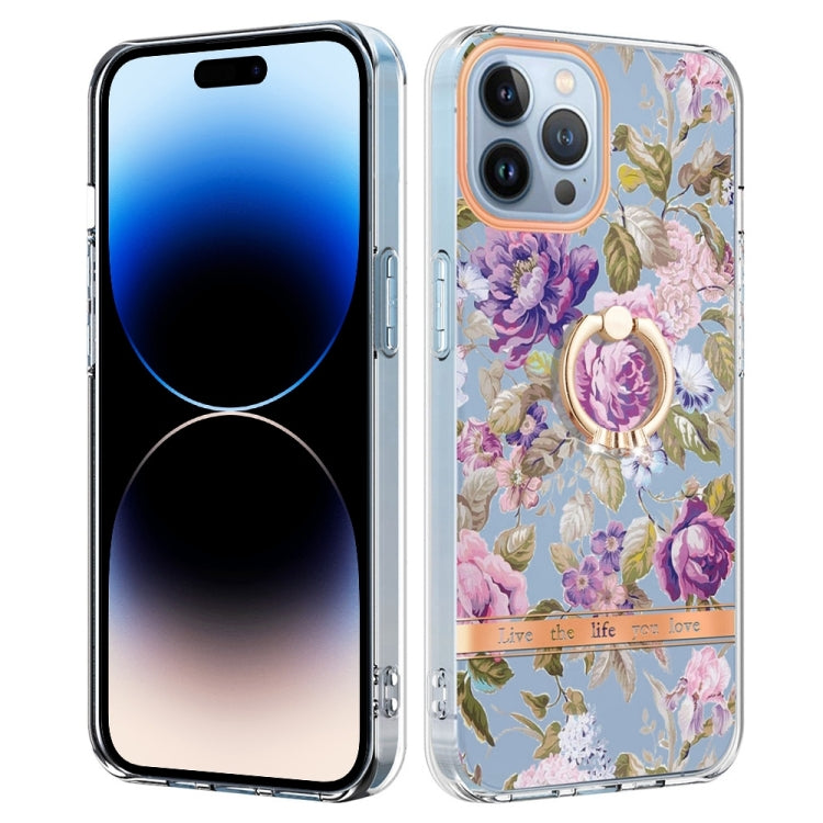 For iPhone 14 Pro Max Ring IMD Flowers TPU Phone Case