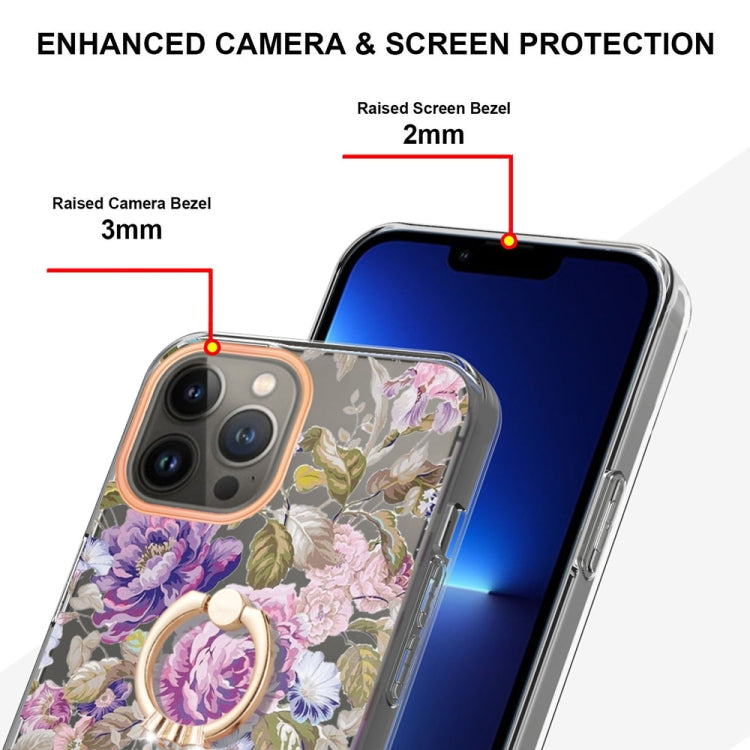 For iPhone 14 Pro Max Ring IMD Flowers TPU Phone Case