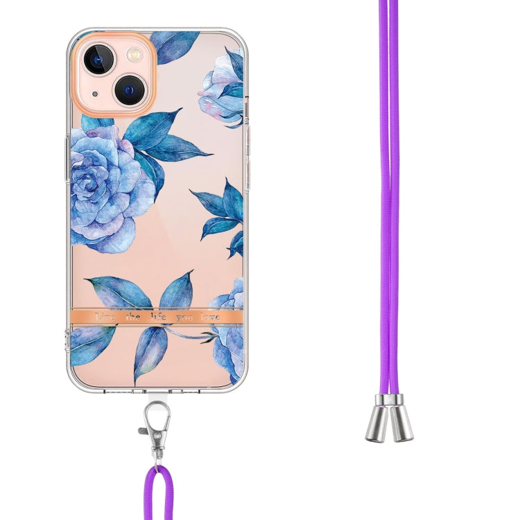 For iPhone 14 Flowers and Plants Series IMD TPU Phone Case with Lanyard