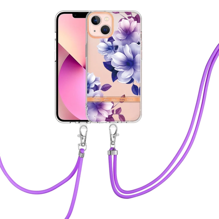 For iPhone 14 Plus Flowers and Plants Series IMD TPU Phone Case with Lanyard