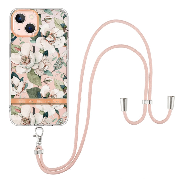 For iPhone 14 Plus Flowers and Plants Series IMD TPU Phone Case with Lanyard