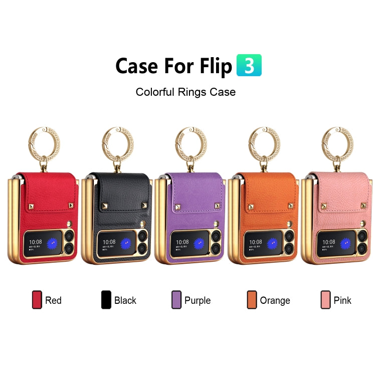 For Samsung Galaxy Z Flip3 5G Colorful Leather + PC Phone Case with Ring