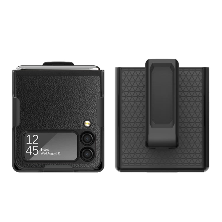For Samsung Galaxy Z Flip4 5G Litchi Texture PC Phone Case with Back Clip