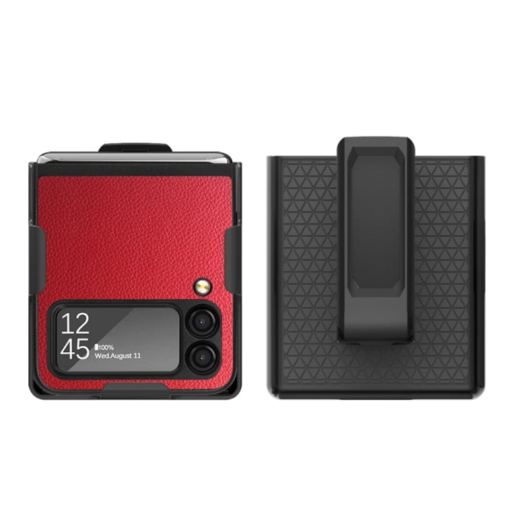 For Samsung Galaxy Z Flip4 5G Litchi Texture PC Phone Case with Back Clip