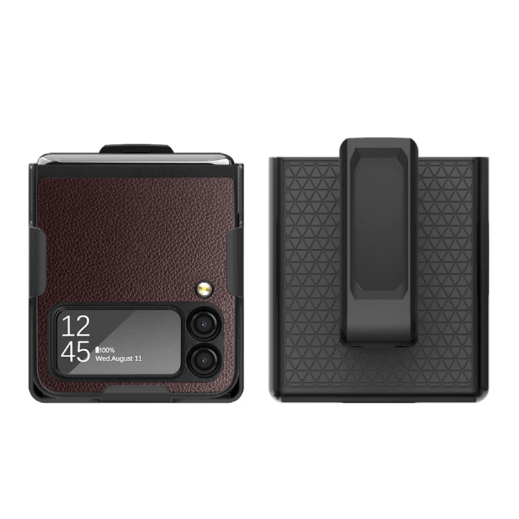For Samsung Galaxy Z Flip4 5G Litchi Texture PC Phone Case with Back Clip