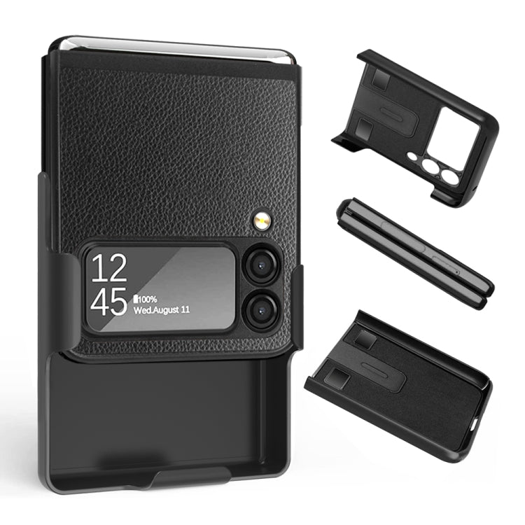 For Samsung Galaxy Z Flip4 5G Litchi Texture PC Phone Case with Back Clip