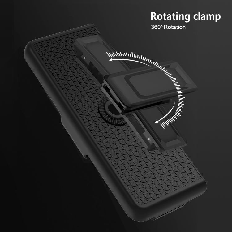 For Samsung Galaxy Z Fold3 5G Litchi Texture PC Phone Case with Back Clip(Black)