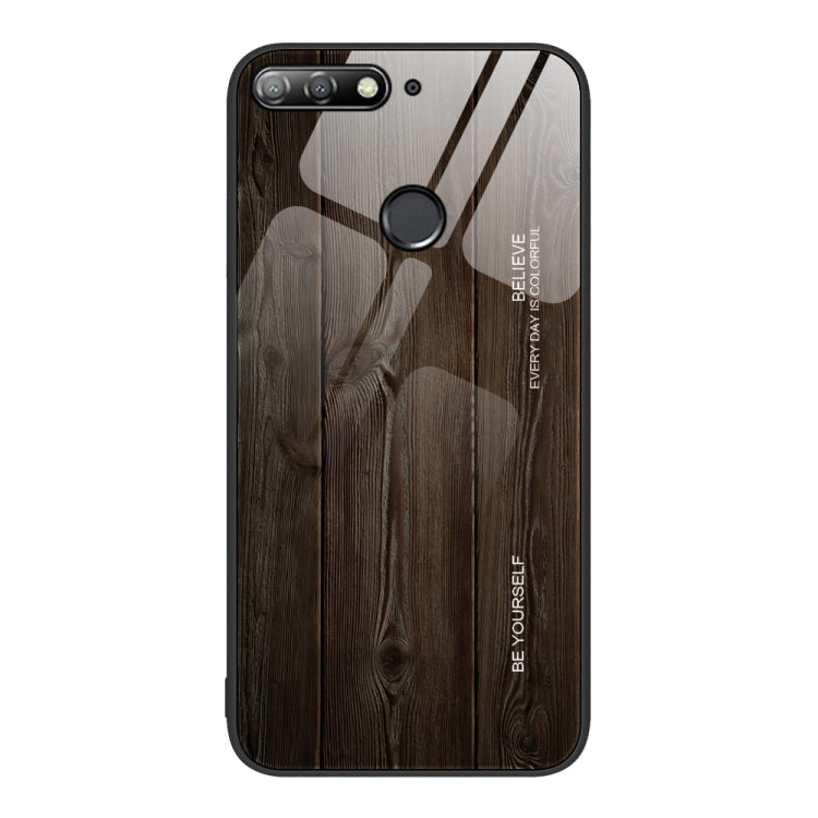 For Huawei Enjoy 8e Wood Grain Glass Protective Case