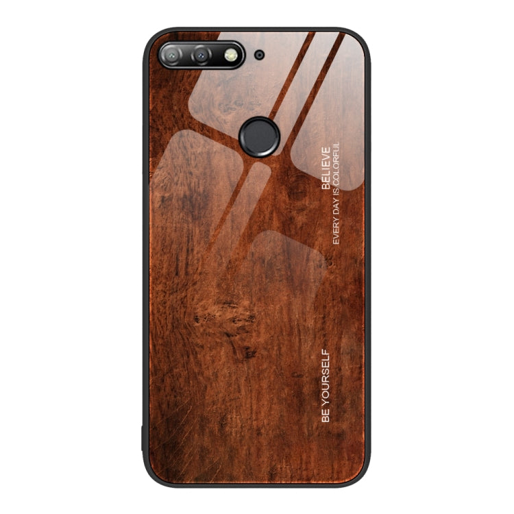 For Huawei Enjoy 8e Wood Grain Glass Protective Case