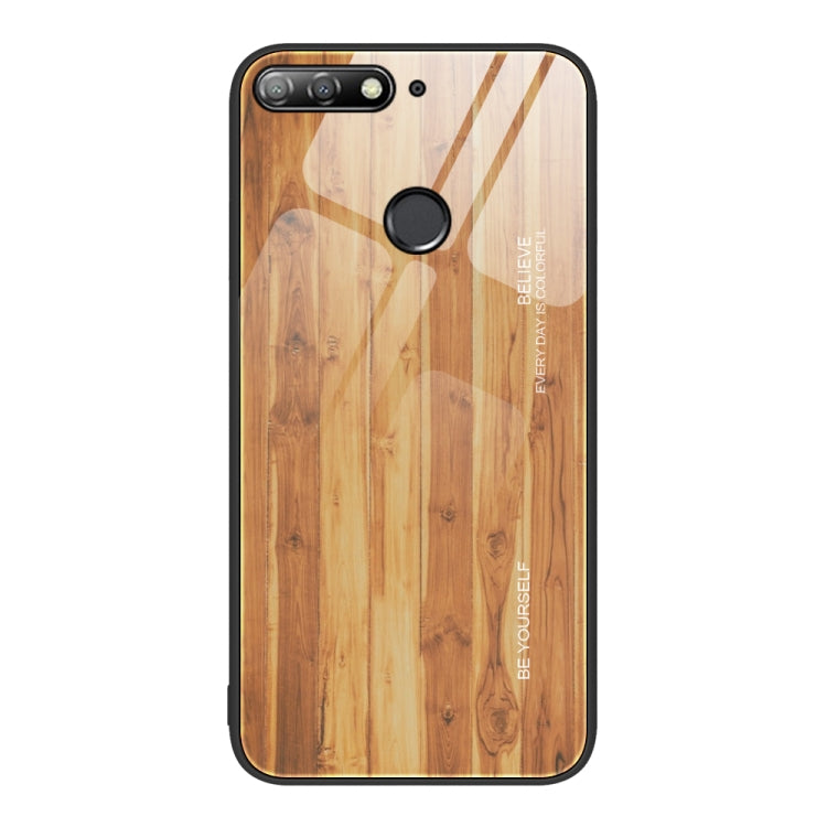 For Huawei Enjoy 8e Wood Grain Glass Protective Case