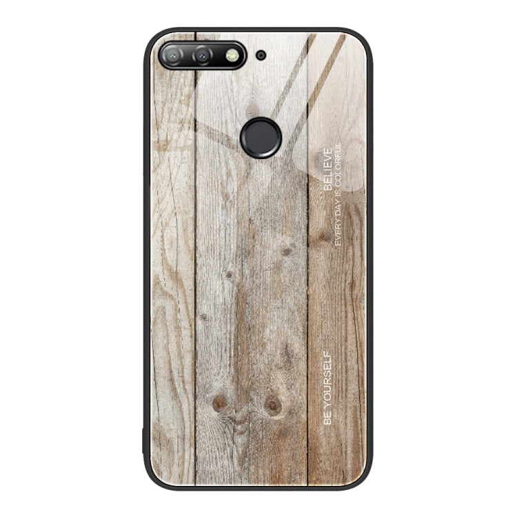 For Huawei Enjoy 8e Wood Grain Glass Protective Case