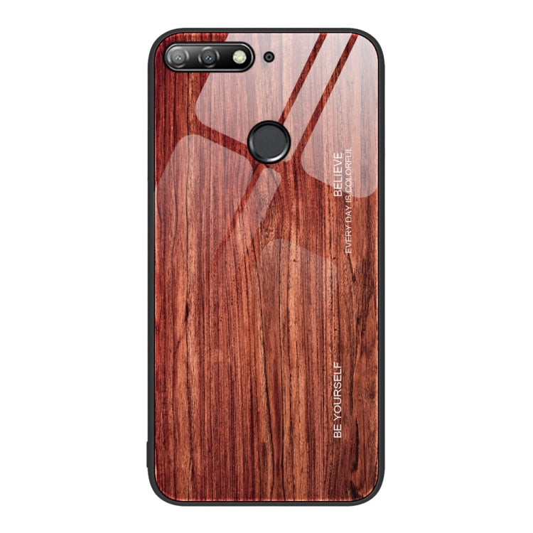 For Huawei Enjoy 8e Wood Grain Glass Protective Case