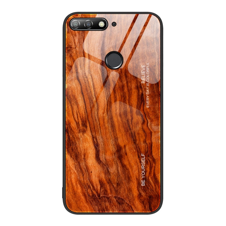 For Huawei Enjoy 8e Wood Grain Glass Protective Case