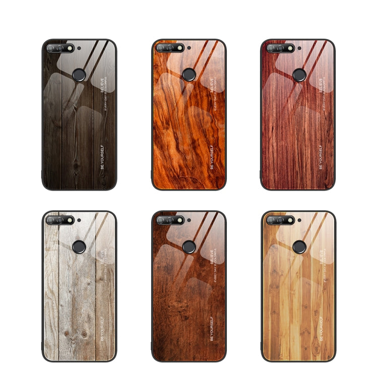 For Huawei Enjoy 8e Wood Grain Glass Protective Case