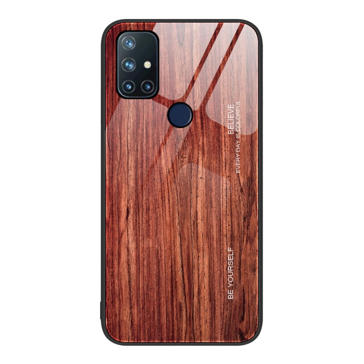 For OnePlus Nord N10 5G Wood Grain Glass Protective Case