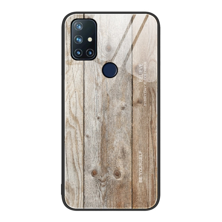 For OnePlus Nord N10 5G Wood Grain Glass Protective Case