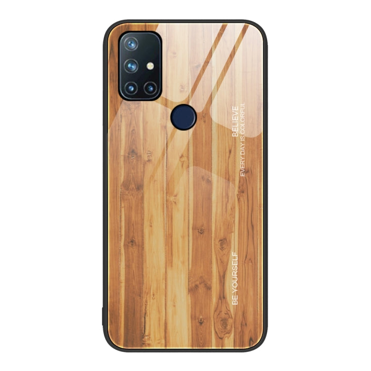 For OnePlus Nord N10 5G Wood Grain Glass Protective Case