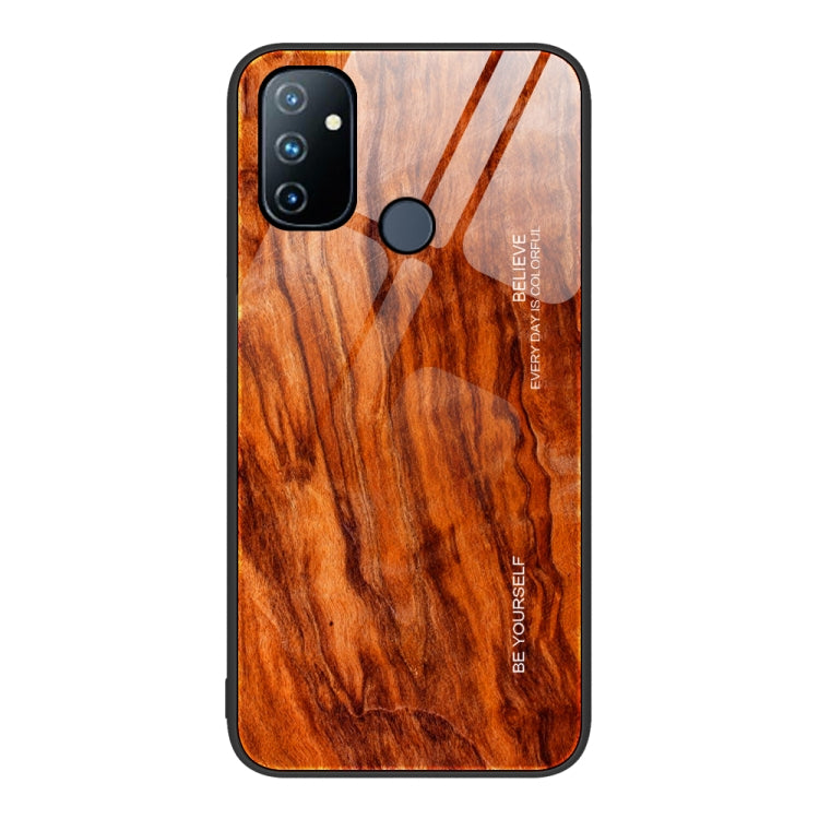 For OnePlus Nord N100 Wood Grain Glass Protective Case