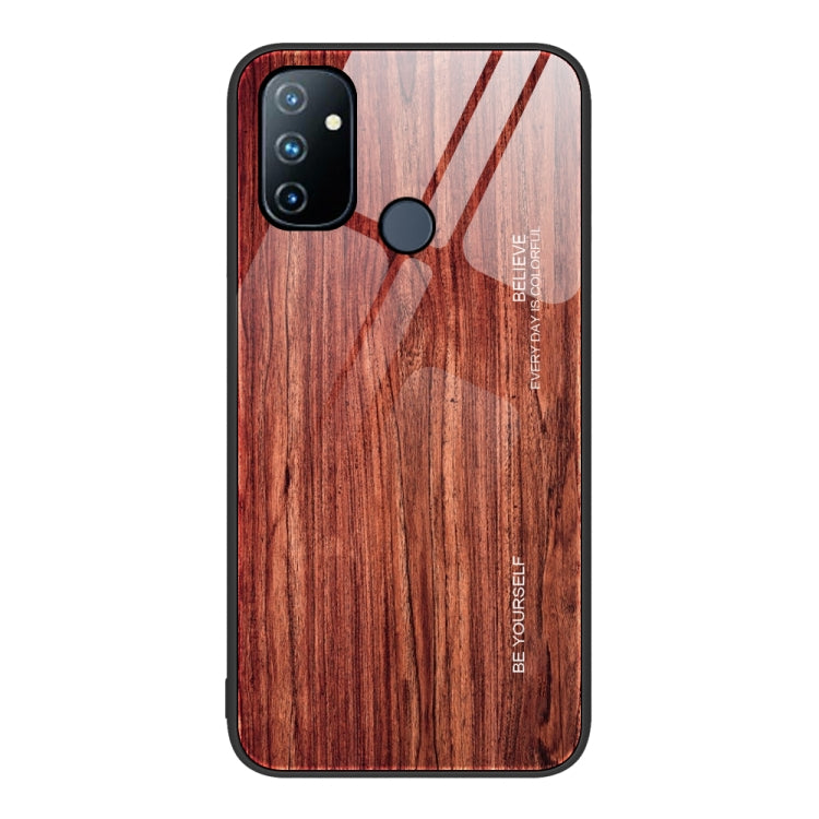 For OnePlus Nord N100 Wood Grain Glass Protective Case
