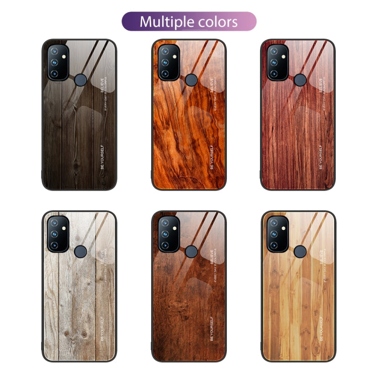 For OnePlus Nord N100 Wood Grain Glass Protective Case