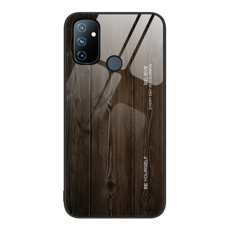 For OnePlus Nord N100 Wood Grain Glass Protective Case