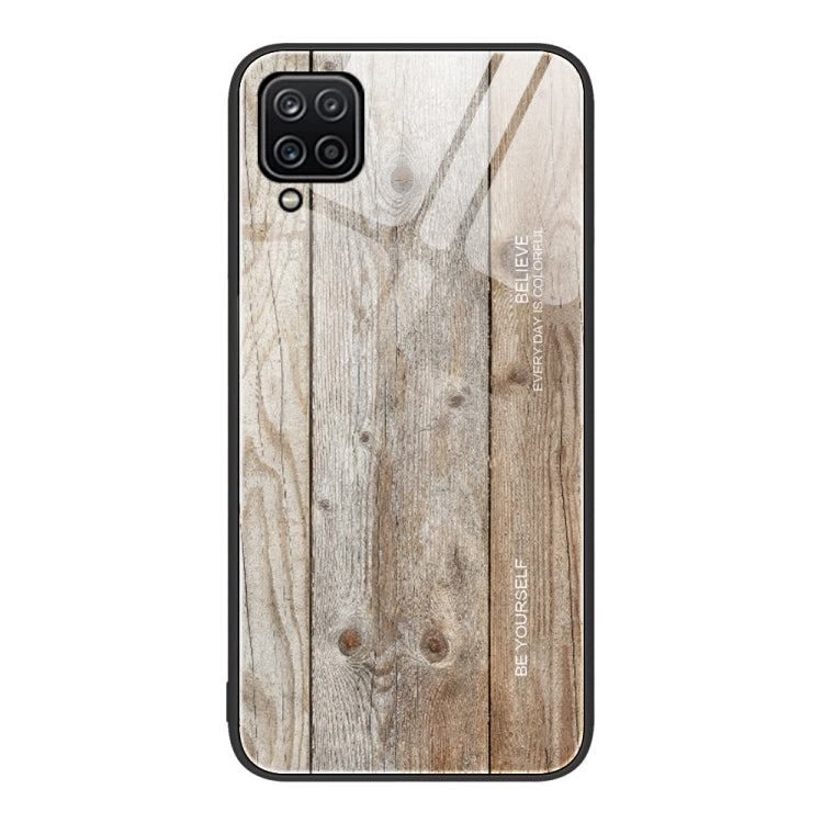For Samsung Galaxy A12 5G Wood Grain Glass Protective Phone Case