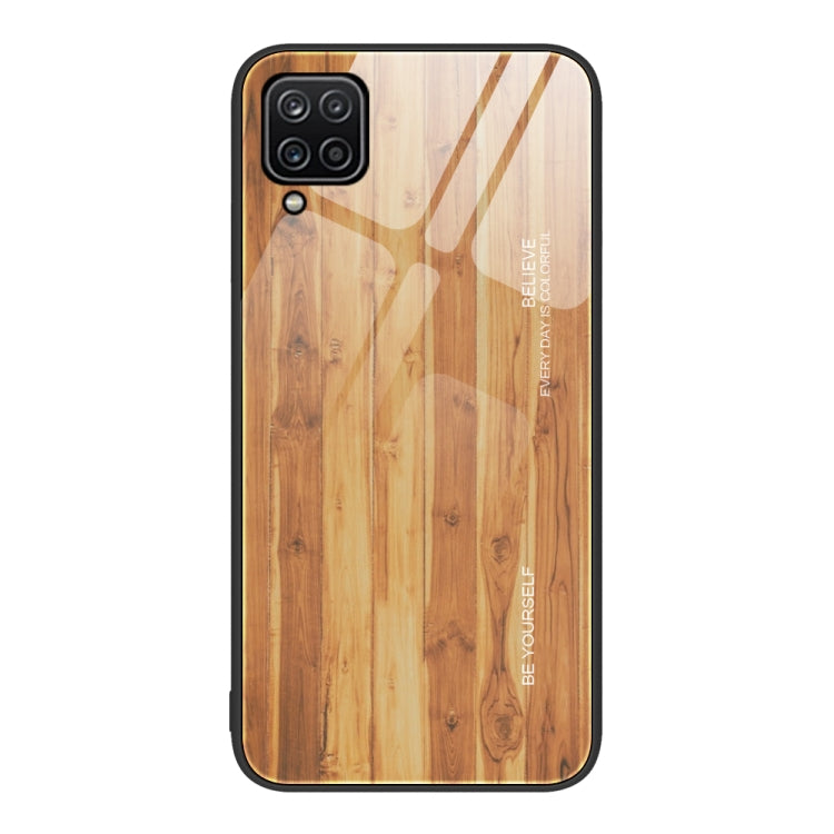 For Samsung Galaxy A12 5G Wood Grain Glass Protective Phone Case