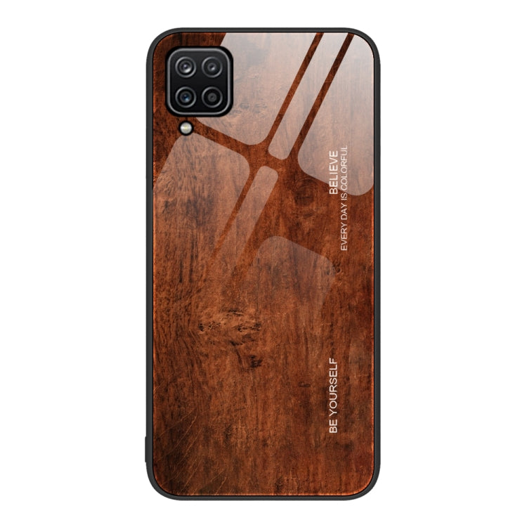 For Samsung Galaxy A12 5G Wood Grain Glass Protective Phone Case