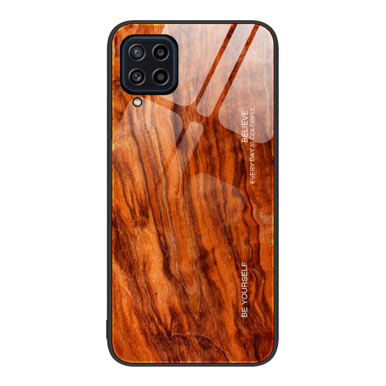 For Samsung Galaxy M32 Wood Grain Glass Protective Phone Case
